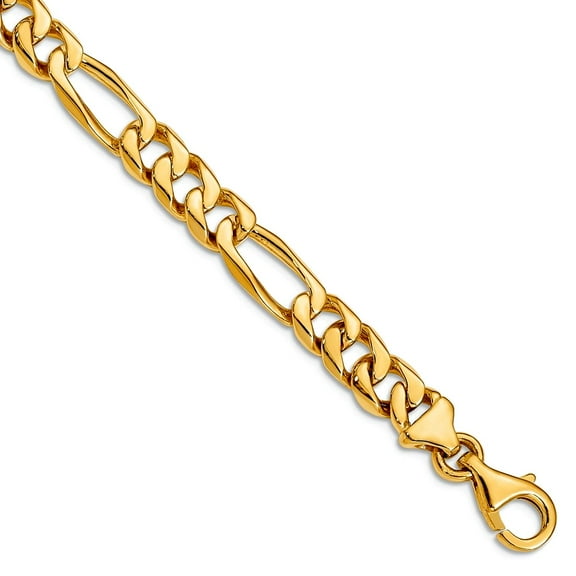 14k Yellow Gold Solid Fancy Lobster Closure 7mm Hand Polished Figaro Link Chain Bracelet 8 Inch Lobster Claw Link Bracel