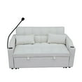 thumbnail image 3 of Modern Velvet Loveseat Futon Sofa Couch W/Pullout Bed,Small Love Seat Lounge Sofa with Adjustable Reclining Backrest,Toss Pillows, Pockets,Furniture for Living Room,3 In 1 Convertible Sofa Bed(Beige), 3 of 11