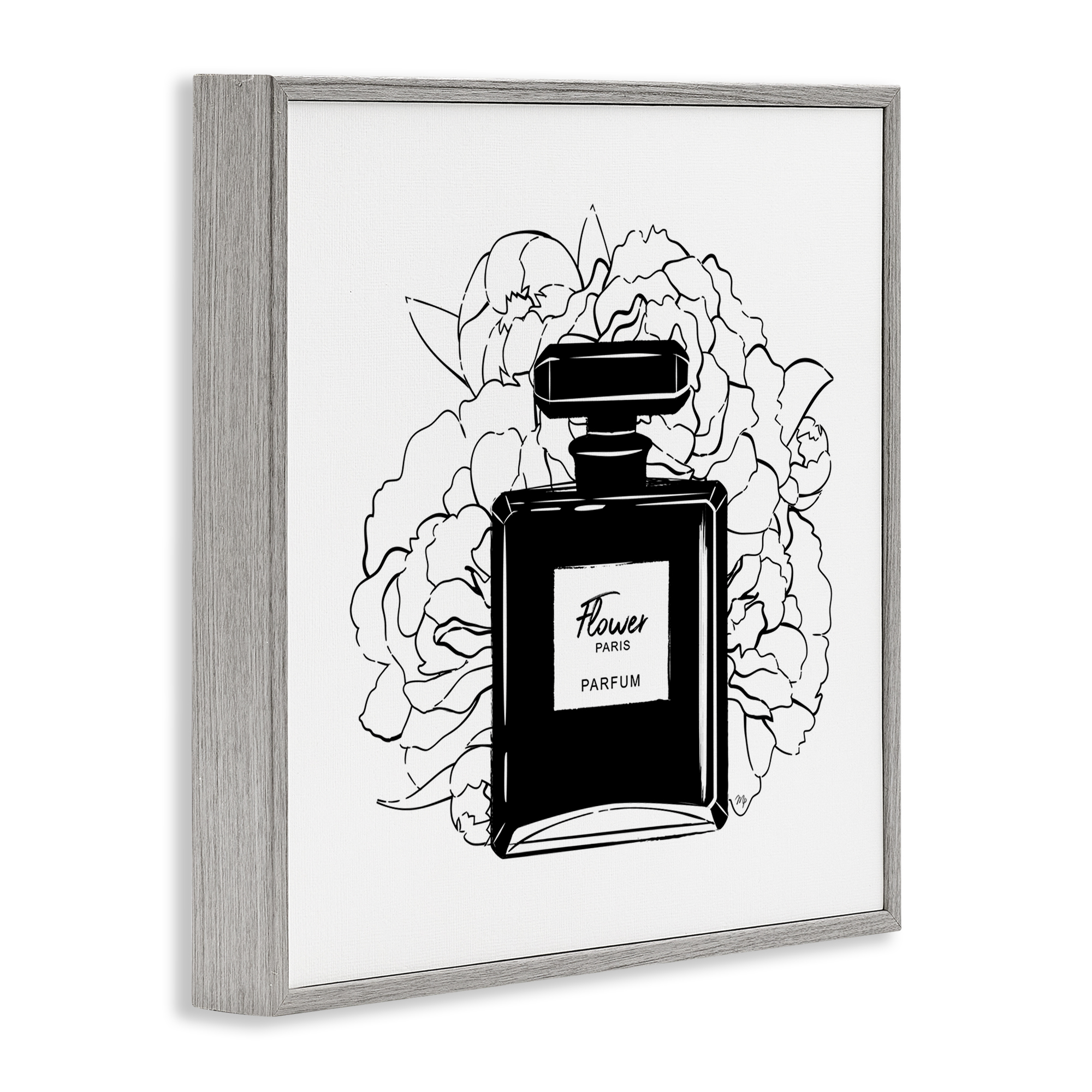 Stupell Industries Black Perfume & Roses Beauty & Fashion Painting Gray Framed Art Print Wall Art, 12 x 12