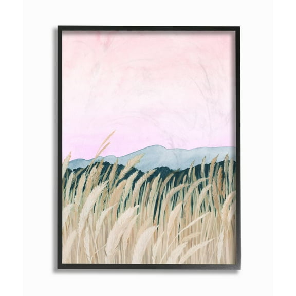 Stupell Industries Wheat Field Dawn Green Pink Watercolor Painting Black Framed Art Print Wall Art, 11x14, by Grace Popp