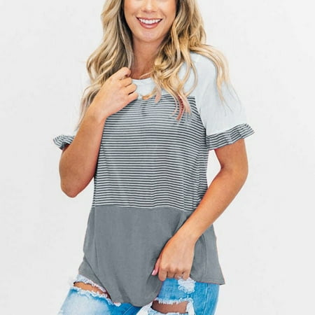 

TANGNADE Women Maternity Short Sleeve Striped Nursing T-shirt Top For Breastfeeding