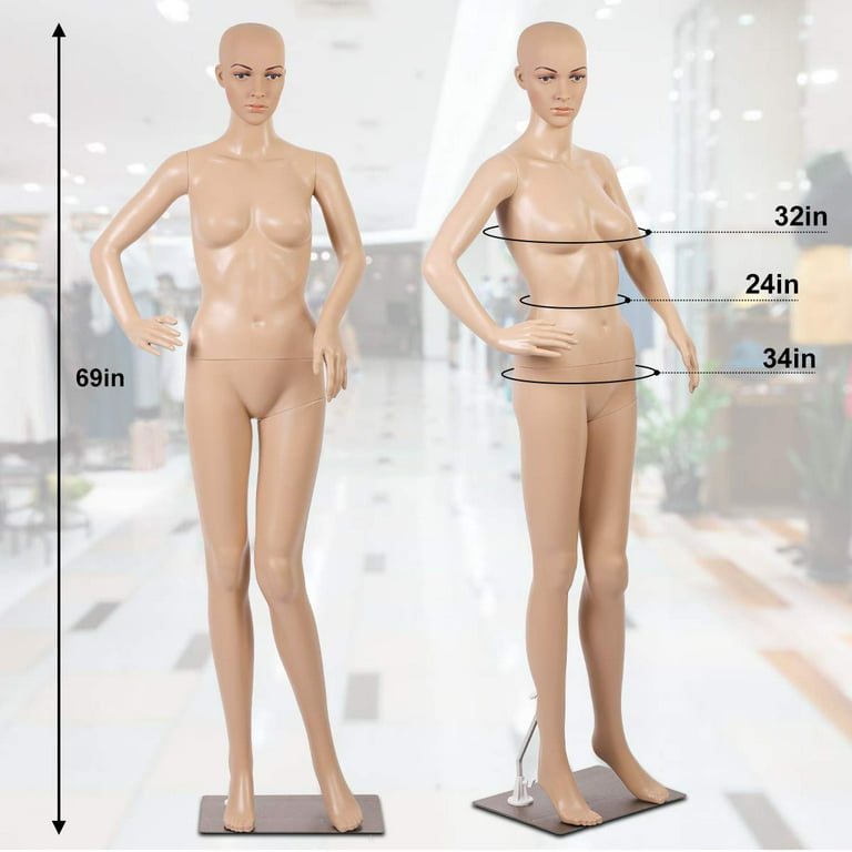 69 Female Mannequin Full Body PP Realistic Display Head Turn Dress Form w/  Base