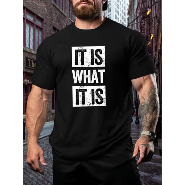 Casual Fashion T-shirt For Men, "It Is What It Is" Graphic Print Short Sleeve Tees Oversized Tops, Men's Clothing, Casual Sporty Tee, Summer Gifts