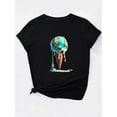 thumbnail image 2 of T-Shirt Chic à Imprimé Crème Glacée et Terre Mouvante pour Femme - Mode Décontractée, Col Rond, Manche Courte, Polyester Respirant - Parfait pour le Printemps/étéfête des Pères, Fête des Mères, Nouvel An, Fête du Printemps, 2 of 8