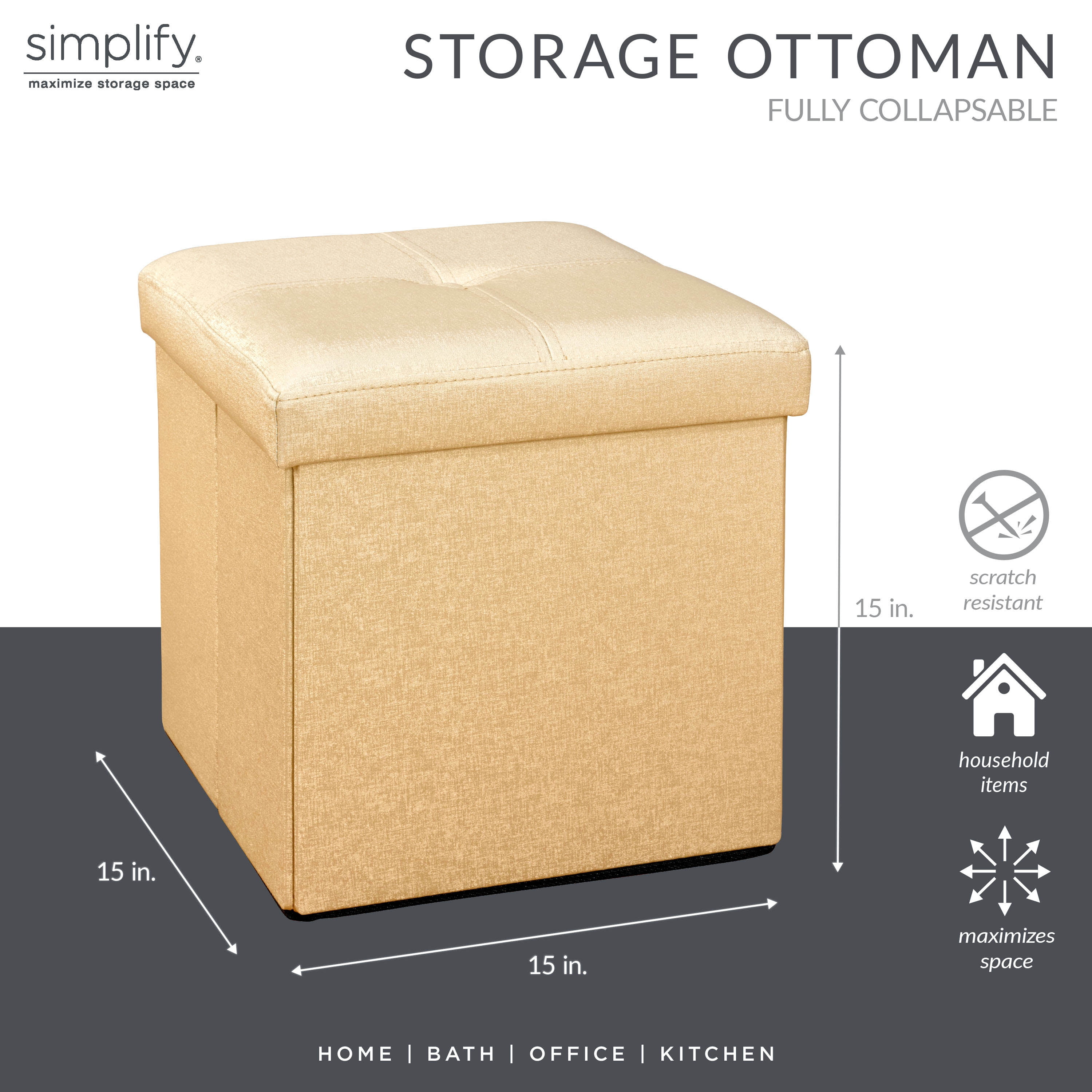 Simplify Faux Leather Folding Storage Ottoman Cube (F-0646-MET-GOLD)