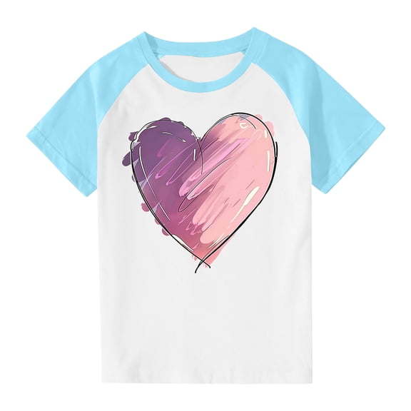 Zpanxa T Shirts for Girls Short Sleeve Crew Neck Multi Pattern Print Daily Casual Blouse 9 Years