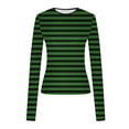 thumbnail image 6 of Fznquz Green Long Sleeve Tops for Women Casual Crewneck Striped Tee Trendy Fall T Shirts for Women, 6 of 6