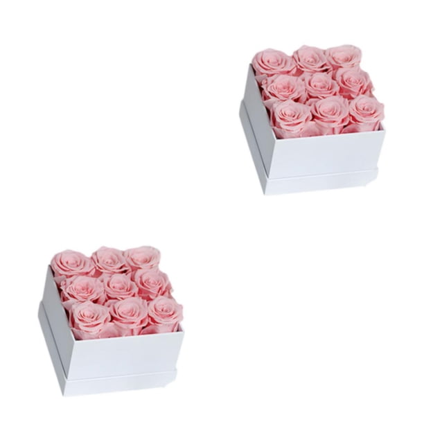 Rosa preservada Cateissary Flor eterna Ramo de rosas inmortales 9 cabezas blanco rosa 2Conjunto