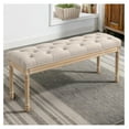 thumbnail image 2 of Exlonjet 44" Bedroom Bench, Vintage French Tufted End of Bed Bench, Upholstered Fabric Ottoman Bench with Carved Wood Legs for Bedroom,Dining Bench Piano Stool for Living Room,Foyer, Linen, 2 of 7