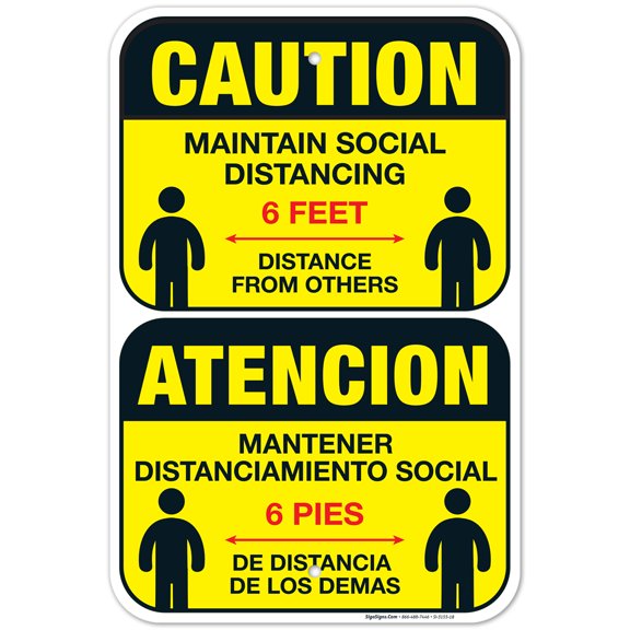 Social Distancing Sign, Social Distancing Sign, Bilingual English Spanish, 12x18 Aluminum