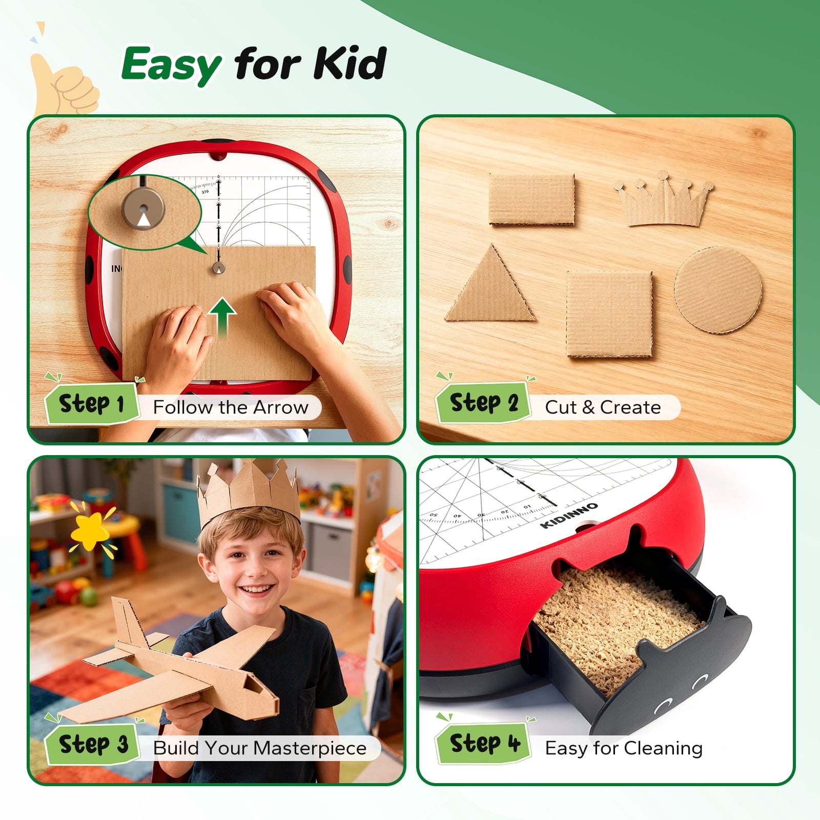 Playboda Cardboard Cutter for Kids, Safe DIY Cardboard Construction Tool Kit, Educational Craft Toy for 5+ Boys and Girls, for Creativity Projects 3D Models
