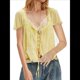 thumbnail image 1 of Blusa de Encaje con Lazo Frontal para Mujer, Transparente, de Corta, Cuello Redondo, Botones, Estilo Bohemio, con Volantes, Estilo Y2K Amarillo L, 1 of 8