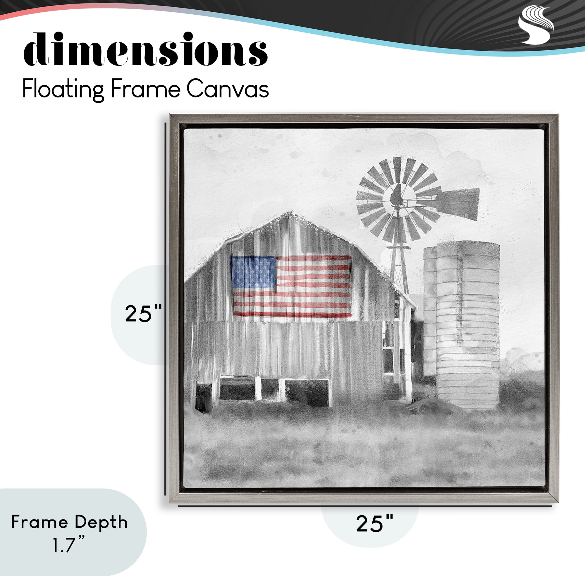 Stupell Industries Grandfather's Barn with Flag Gray Framed Floater Canvas Wall Art, design by Kim Allen