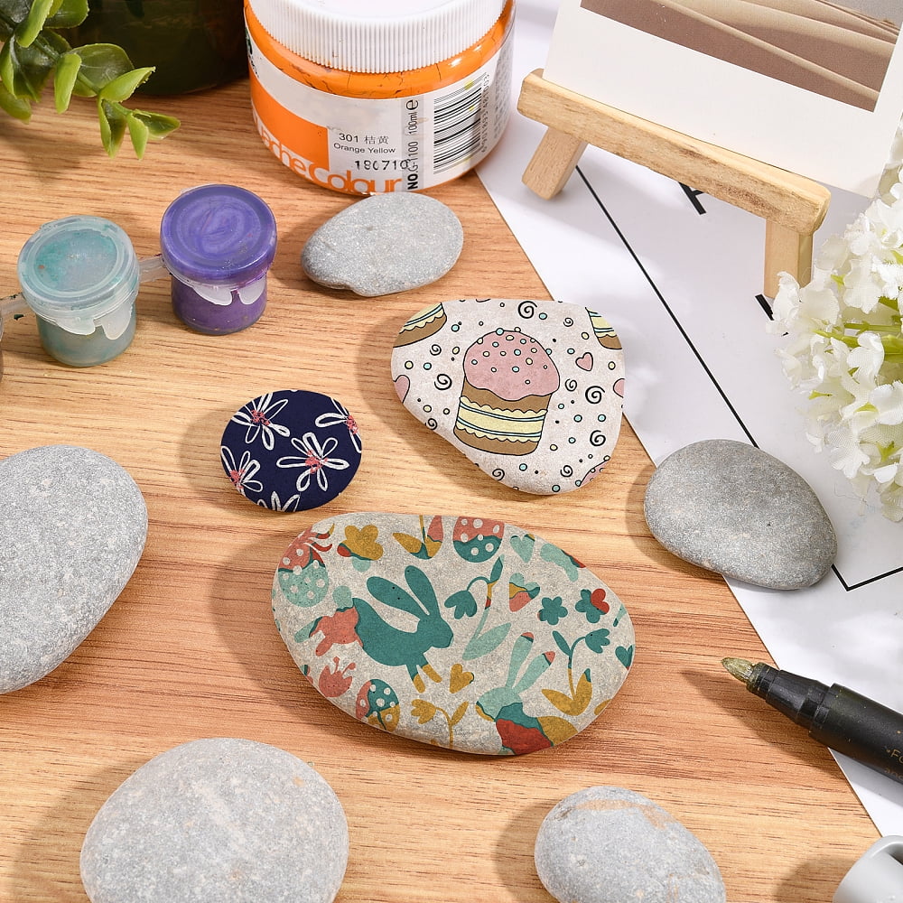 20Pcs 3 Styles Oval Painting Rocks Dark Gray Smooth River Rocks DIY Paint Cobblestone Craft River Rocks for Painting Rocks Arts Crafts Decor DIY