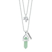Fine Silver Plated Green Aventurine Two Layer Necklace, 16 & 18" + 2" Extender