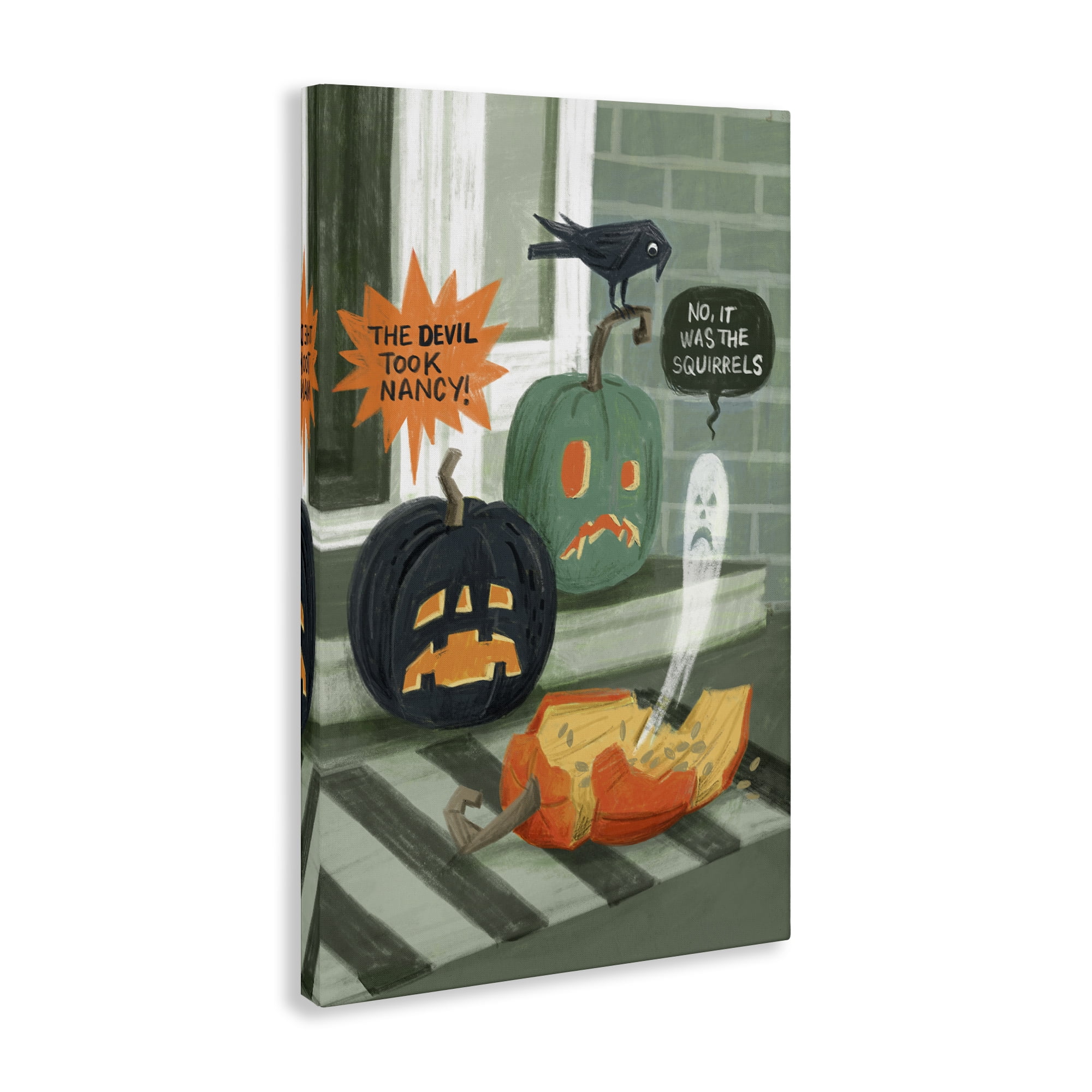 Stupell Industries Porch Pumpkins Mystery Holiday Painting Wrapped Canvas Art Print Wall Art, 30 x 45