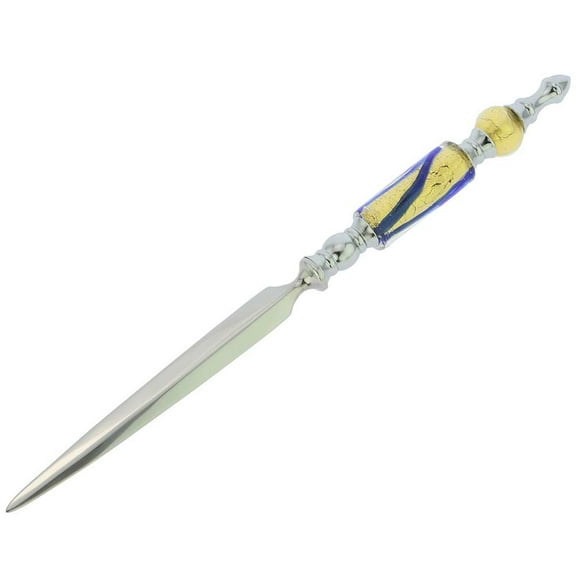 GlassOfVenice Murano Glass Letter Opener - Blue Gold Waves