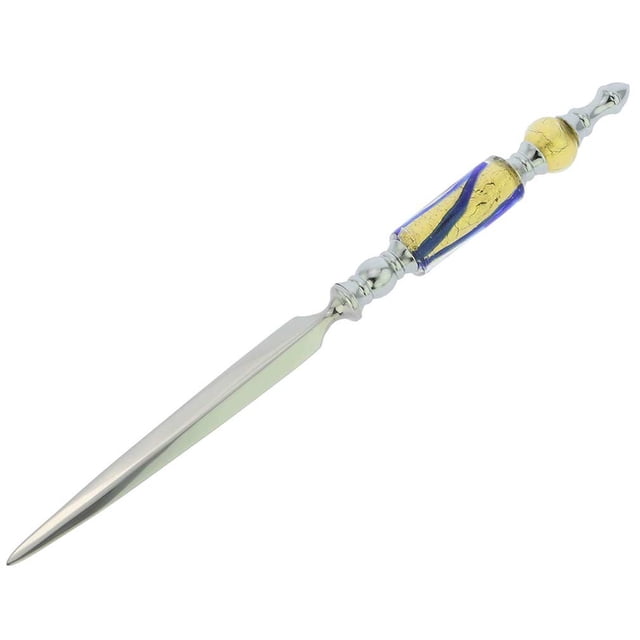 GlassOfVenice Murano Glass Letter Opener - Blue Gold Waves