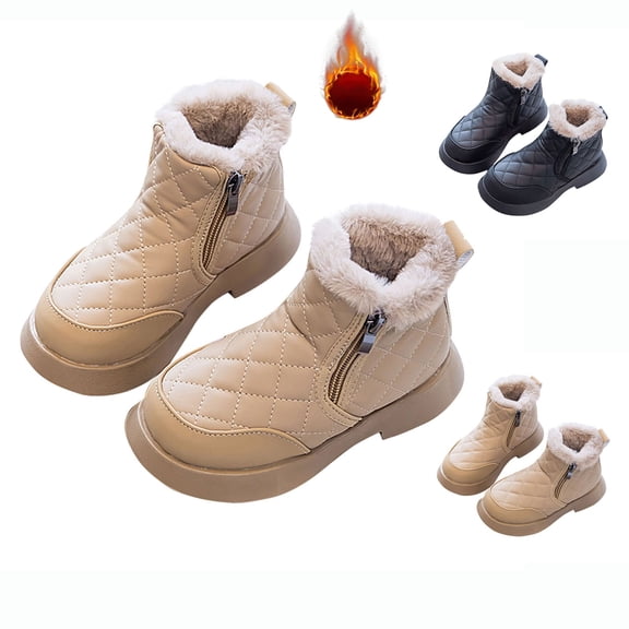 Eltusu Girls Snow Booties, Windproof Comfy No Slip Thermal Winter Boots Shoes Black Size 1(Big Kids)