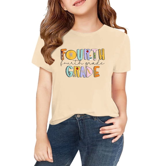 FDDMis White Tshirt Toddler Blue Top Girl Tops Size 7-8 Girls White T Shirt Clothes for Teens 5t Girl Clothes Baby Girl, Beige 10-11 Years