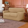 thumbnail image 3 of Subrtex 3-Piece High Spandex Textured Grid Sofa Slipcover, Separate Cushion Cover (Khaki, Loveseat), 3 of 8