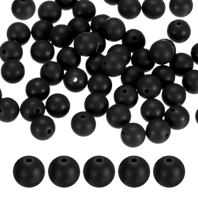Paquete de 50 cuentas de silicona redondas negras de 9 mm para manualidades/ pulseras/ collares