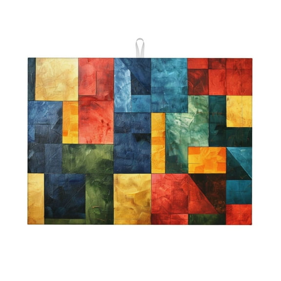 Colorful Plate Square Dish Drying Mat XL for Kitchen Counter Microfiber Absorbent Leaves Dish Draining Mat Reusable Washable Large 18"x24"