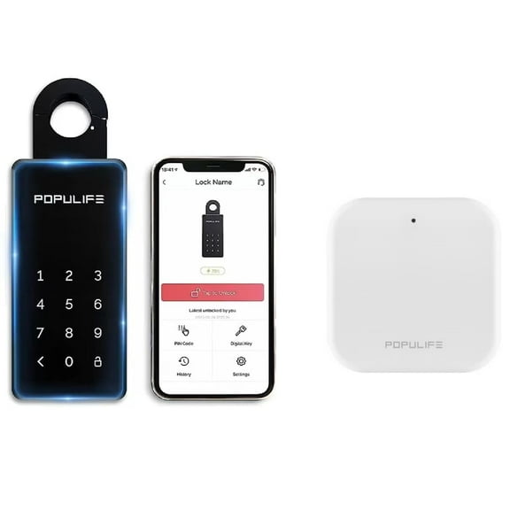 Populife Smart Key Lock Box - with Gateway and App, Remote Control, Waterproof and Durable, Door Handle & Wall Mount Lockbox, Suitable for Businesses and Homes