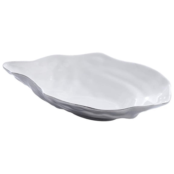 Pampa Bay Porcelain Large Oyster Bowl, 13 x 8.5 x 3.75 inches, White/Silver