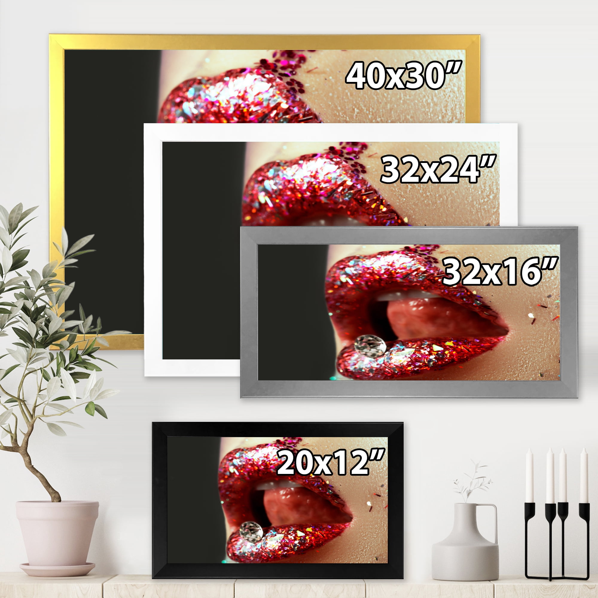 Designart 'Artistic Girl Lips Make-Up' Modern Framed Art Print