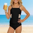 thumbnail image 2 of Girls 2 Piece Tankini Swimsuit Adjustable Straps Cut Out Solid Color Bathing Suit with Padded Shell Tween Swimwear for Beach Pool Vacation(Black/120), 2 of 8