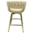 thumbnail image 2 of Suede Woven Stool Set of 2, Comfortable Upholstered Single Chair  with Gold Legs, 360 Swivel Armchair with Back Footrest for Bar Counter Kitchen, Non-adjustable, White, 2 of 9