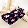thumbnail image 4 of Feelyou Halloween Ghost Bow Twin Sheets, Skull Pumpkin Bedding, Black Hot Pink, 3pcs, 1 Flat Sheet, 1 Fitted Sheet and 1 Pillowcase, 4 of 5
