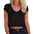 thumbnail image 2 of Ruimatai Womens V Neck Short Sleeve Cropped T Shirt Casual Loose Fit Crop Tops for Daily Wear, 2 of 6