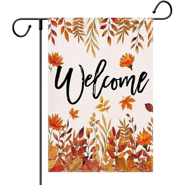 Banderas de jardín de otoño de 12 x 18 pulgadas, de doble cara, para exteriores, calabazas, girasoles, bienvenidas, pequeñas banderas decorativas de arpillera para patio, decoración navideña para