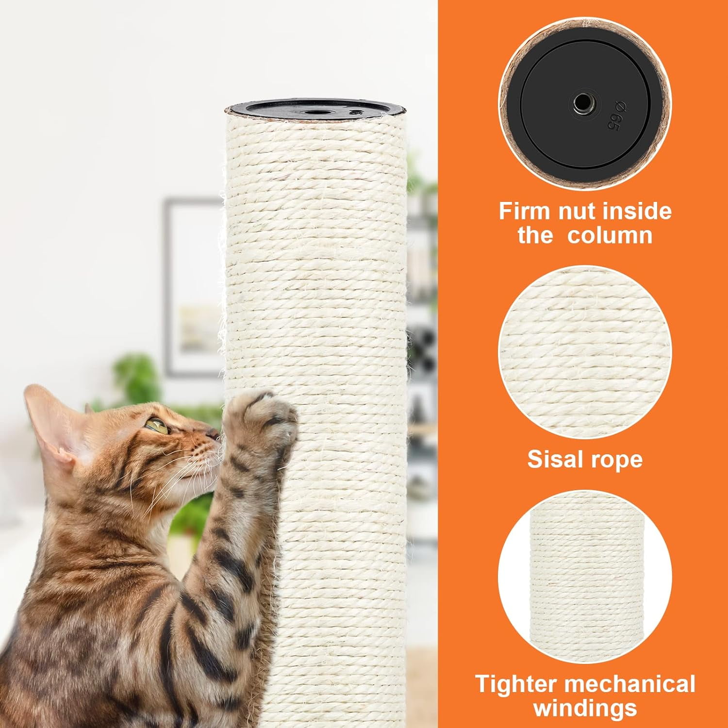 Cat Scratching Post Replacement, 4 Pack 15.7in Sisal Pole Cat Tree Replacement Post with Screws, Scratcher for Indoor Kitten Tree Tower Spare Repair & Rebuild, Christmas Cat Gift