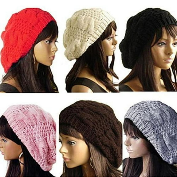 Walbest Women Lady Knitted Wool Beret Braided Baggy Beanie Crochet Hat Winter Ski Knitted Cap