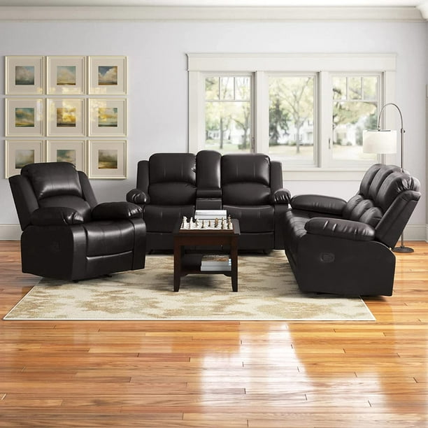 Mfh 3 Piece Living Room Reclining Sofa Sets5 Reclining Seatsbonded Leather Upholsterymanual 1042