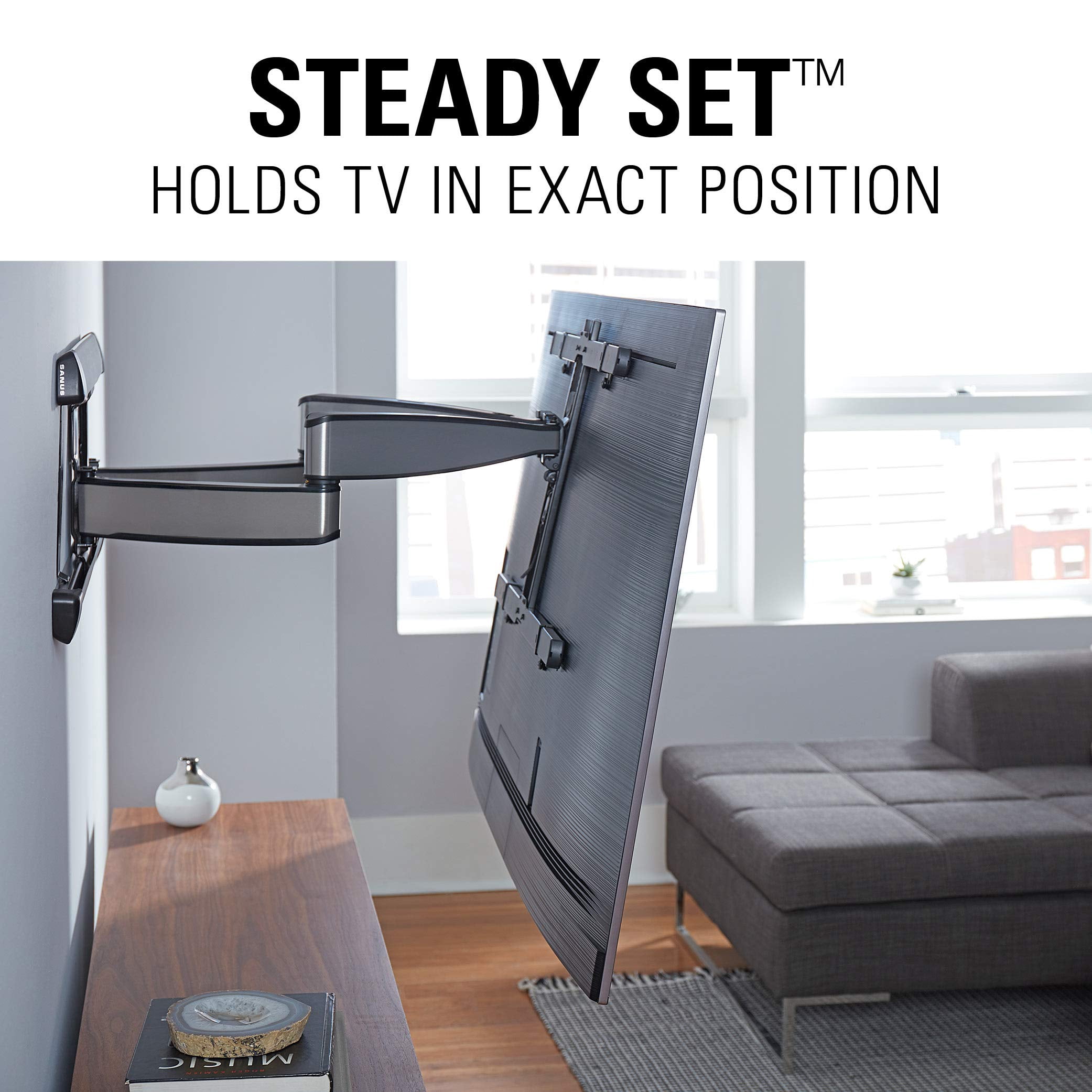 SANUS Premium Full Motion TV Wall Mount for TVs Up to 90" - Stainless Steel Finish with Smooth Extension, Swivel & Tilt