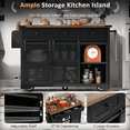thumbnail image 6 of Harper & Bright Designs Farmhouse Kitchen Island with Power Outlet, 2 Sliding Barn Door Kitchen Storage Island with Drop Leaf, Rack Rolling Kitchen Cart on Wheels, Black, 6 of 20