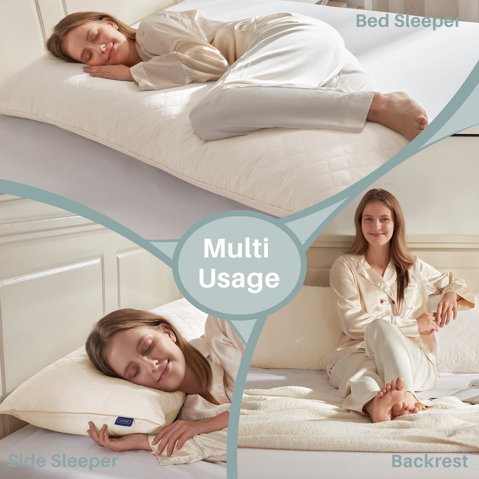 Galenzoov 20x54 Long Body Pillow for Adults - Firm Body Pillow Insert with Shredded White Memory Foam, Soft Support for Side Sleeping, Pregnant Women, Washable Beige