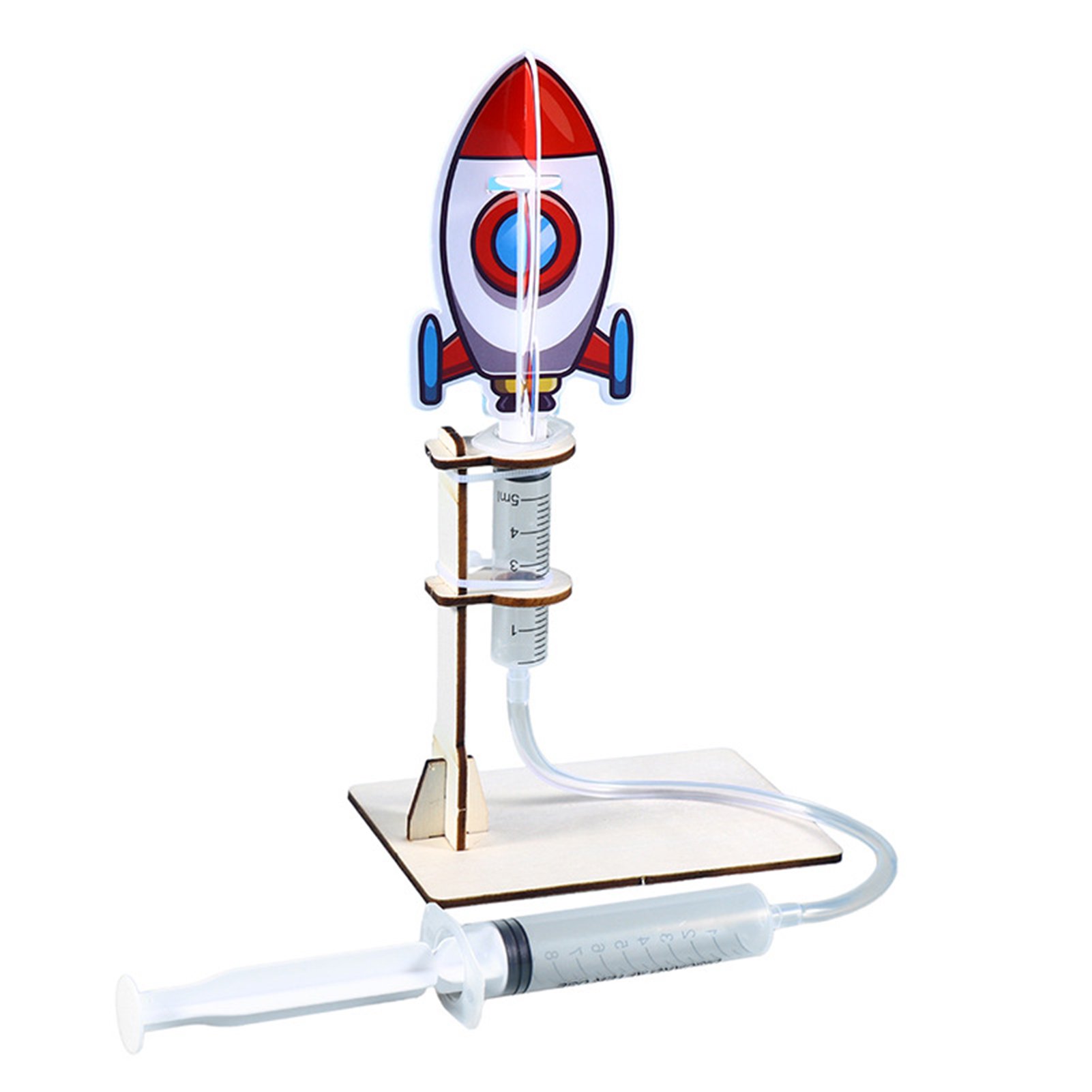 Primegos 1 Set DIY Rocket Launcher Model Kit Handmade Wooden Puzzle Air Powered Rocket Building Crafts Kids STEM Educational Science Experiment Toy