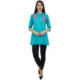 thumbnail image 3 of Phagun Women's 3/4 Sleeve Turquoise Cotton Modal Rose Embroidered Tunic Top-14, 3 of 9