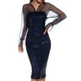 thumbnail image 4 of Summer Savings Clearance 2024! TAGOLD Womens Dress,Women's Long Sleeve Sequin Sexy V-Neck Mesh Slit Party Ball Gown Full Dress, 4 of 5