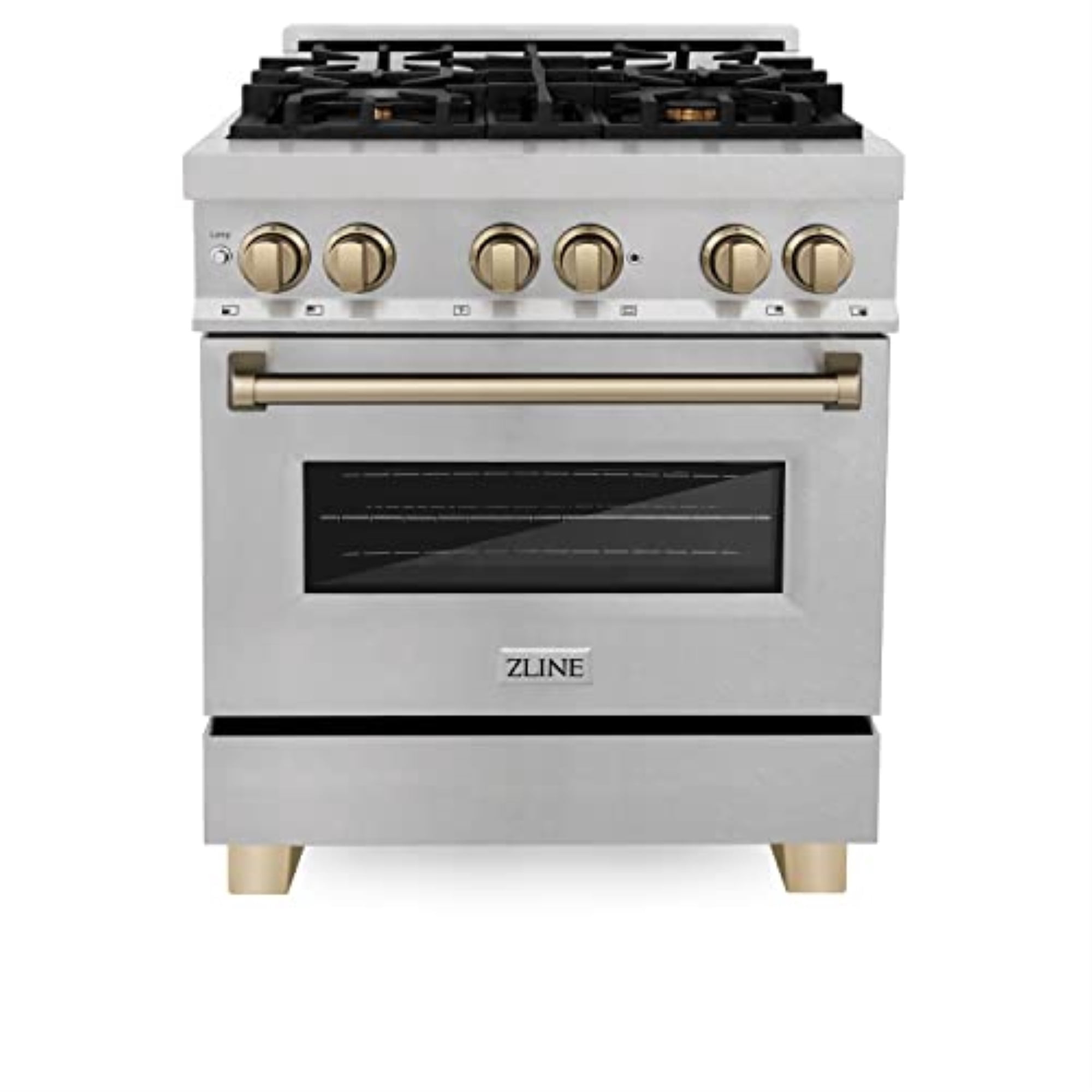 ZLINE 30 in. Autograph Edition Dual Fuel Range in DuraSnow Stainless Steel with Champagne Bronze Accents (RASZ-SN-30-CB)