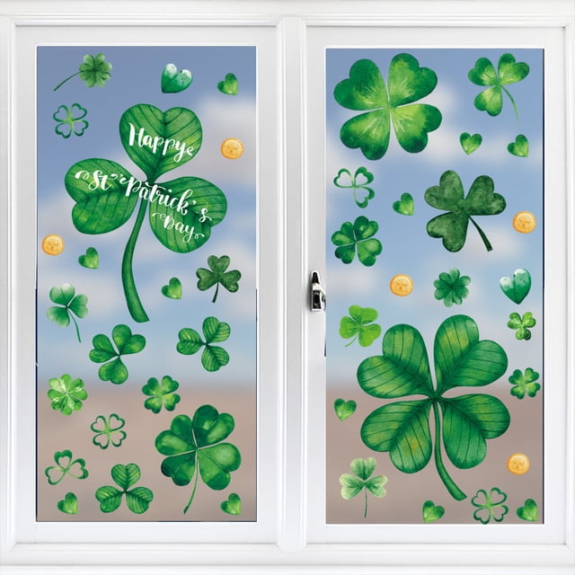 Pegatinas para ventanas del Día de San Patricio en Irlanda | Calcomanías de pared con trébol de cuatro hojas | Decoraciones para fiestas | Adhesivos autoadhesivos para ventanas en centros
