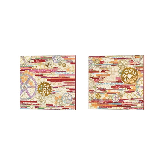 Great Art Now EU Timetable Red by Kathy Ferguson 2 Piece Canvas Art Set Each 14"W x 14"H