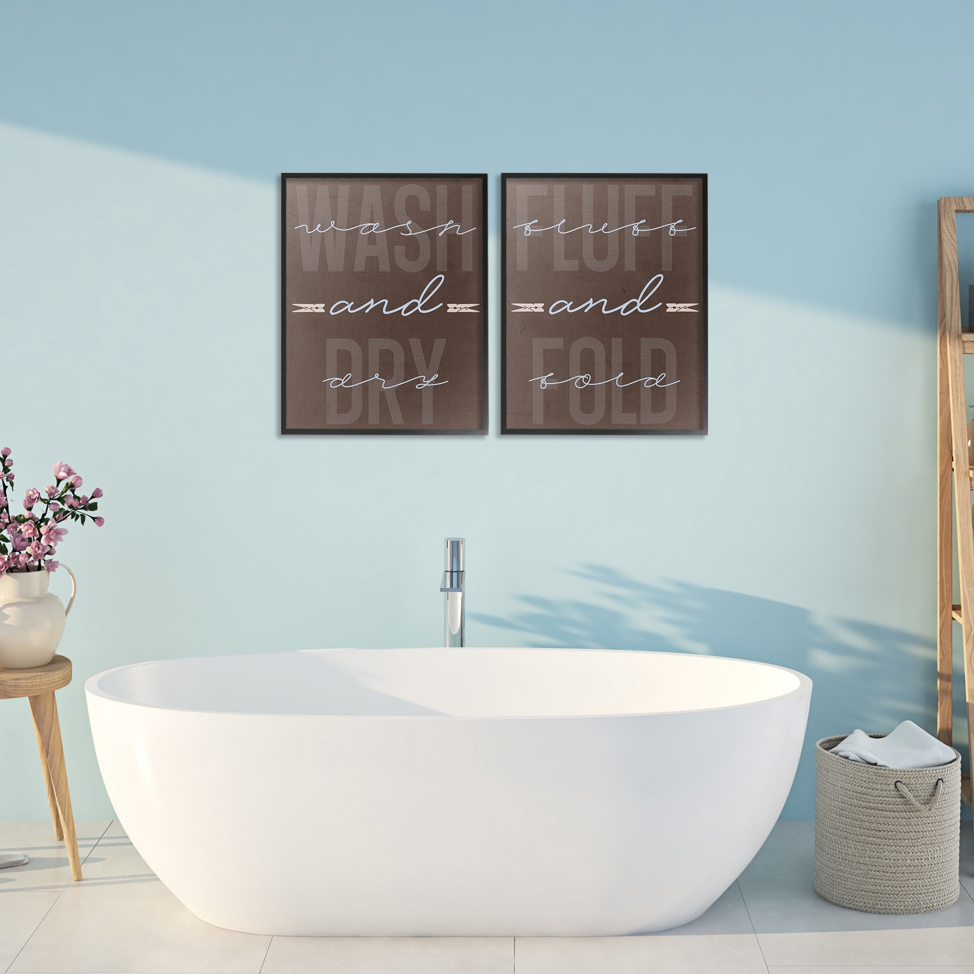 Laundry Words in Brown 2 Piece Black Framed Giclee Art Set, design by Marcus Prime