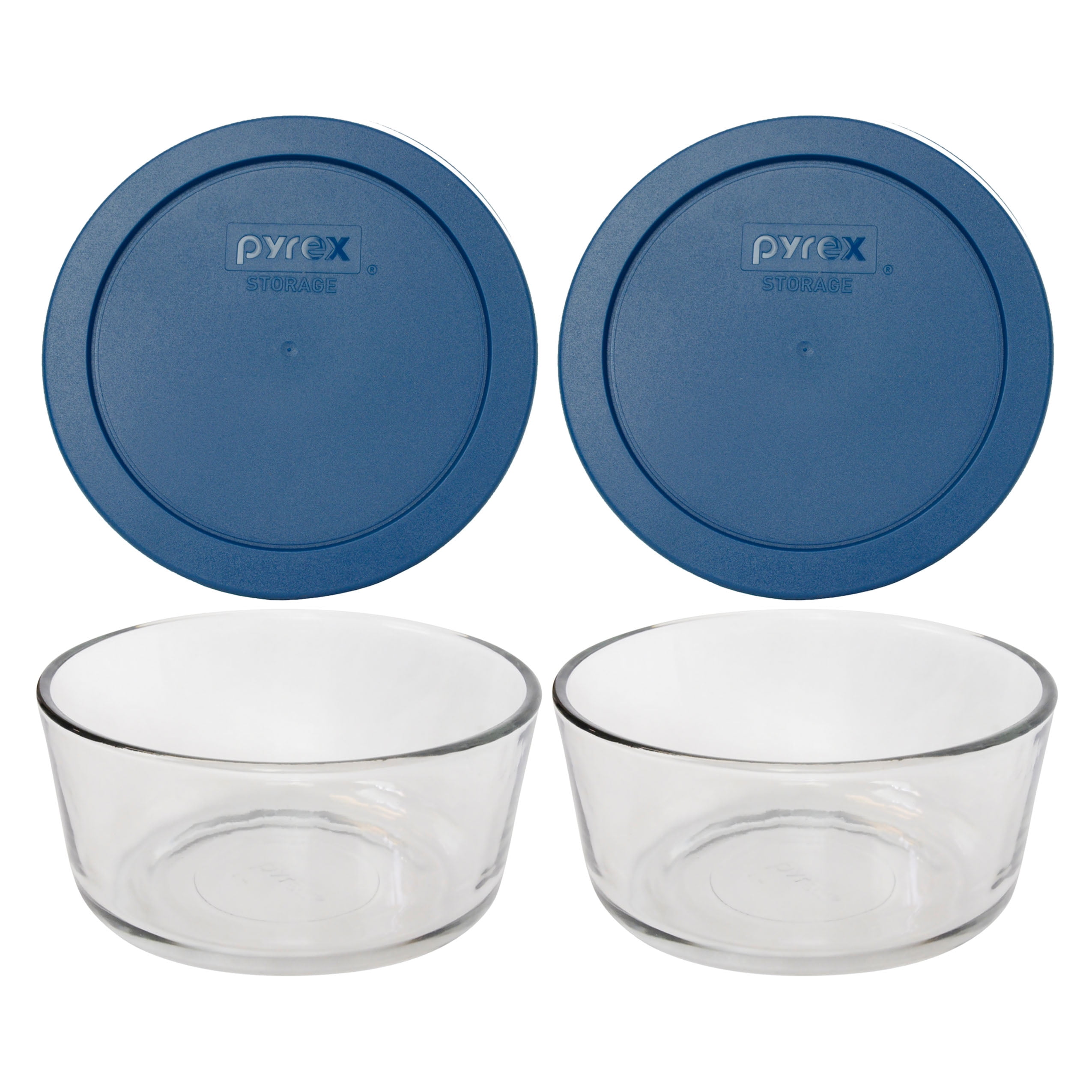Pyrex 7201-PC Round 4 Cup Storage Lid Cover Blue 4 Pack New for Glass Bowl 