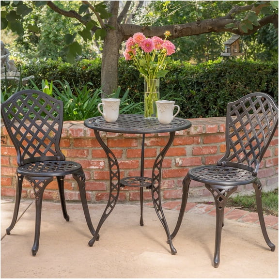 JERFIT 3-Piece Outdoor Bistro Set, Black Cast Aluminum Patio Dining Set with Round Table and 2 Chairs for Garden, Balcony, Porch
